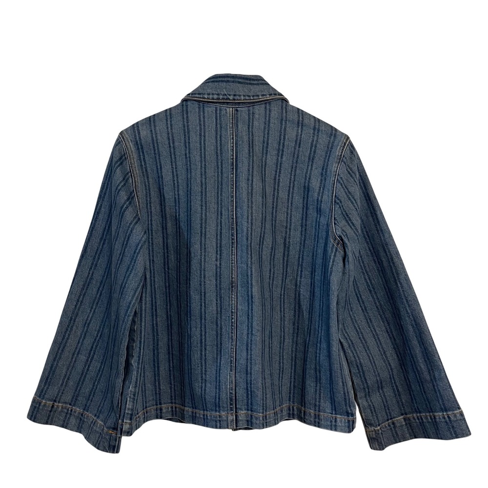 Veronica Beard Dahl Denim Jacket Size Medium Sapphire Stripe Chic Oversized Boxy - Picture 14 of 16